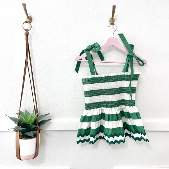 NWT Kate Spade Beach Time Stripe Smocked Top Green Bean Size XS - Picture 2 of 7